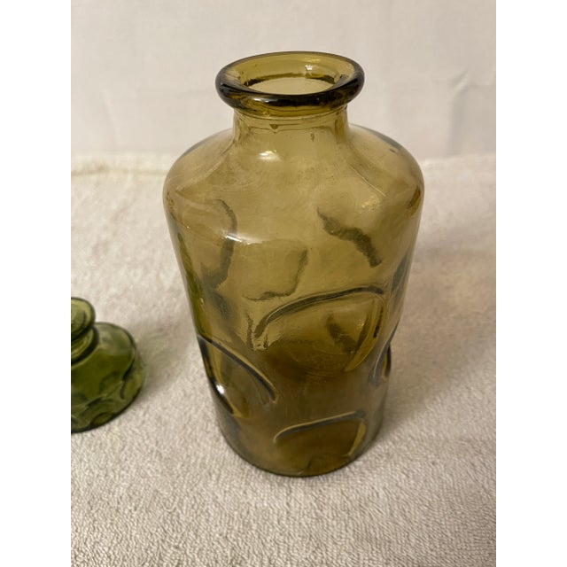 Vintage 1960's Olive Green Art Glass Decanter or Bottle With Stopper For Sale - Image 9 of 12