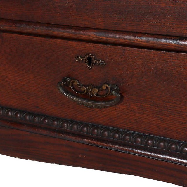 Brown Arts & Crafts Oak 2-Door & 2-Drawer Bookcase With Cutout Gallery C1910 For Sale - Image 8 of 16