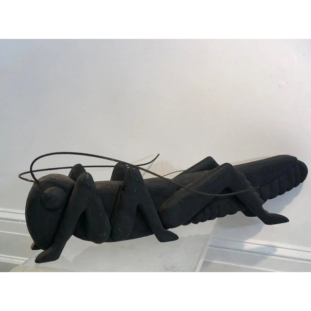 Black 1920s Charismatic Wood Carved Grasshopper Folk Art Sculpture For Sale - Image 8 of 9