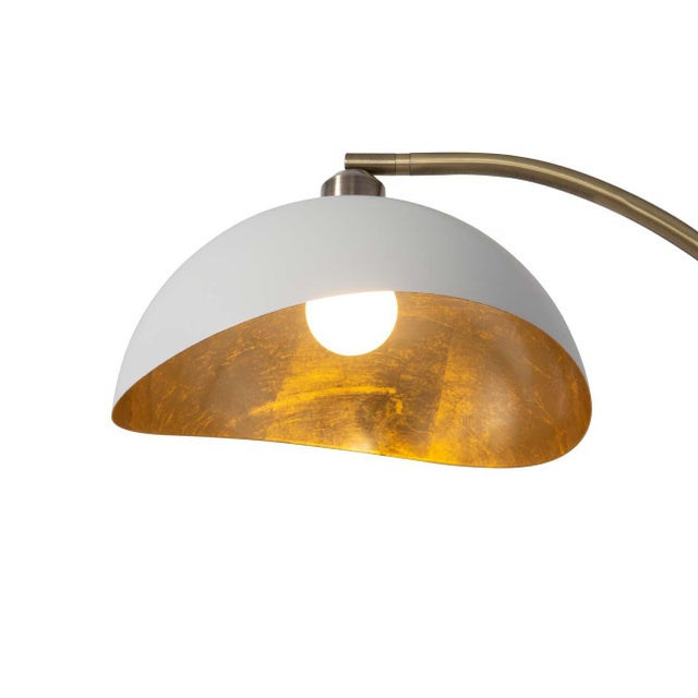 Luna Bella Chairside Arc Floor Lamp - 60", Matte White/Gold-Leaf Shade, Weathered Brass, Marble Base, Floor Dimmer For Sale - Image 9 of 17
