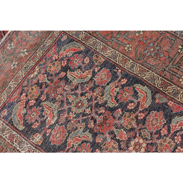 Antique Persian Gallery Malayer Runner in Blue Background With Multi Colors 3'6 X 12'7 For Sale - Image 12 of 12