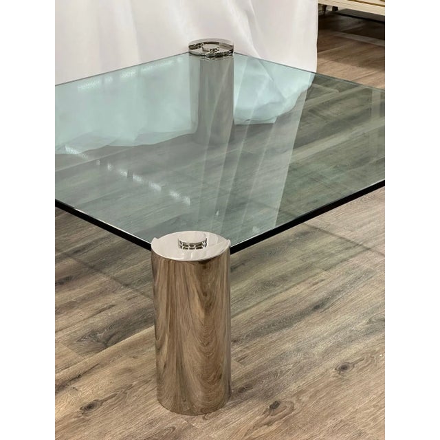 Mid-Century Modern Karl Springer Signed Chrome Coffee, Cocktail Table, Glass Top For Sale - Image 9 of 13