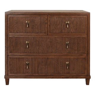 Matthew Izzo Home Pascal Provincial Brown Oak Three Drawer Chest With Brass Accents For Sale