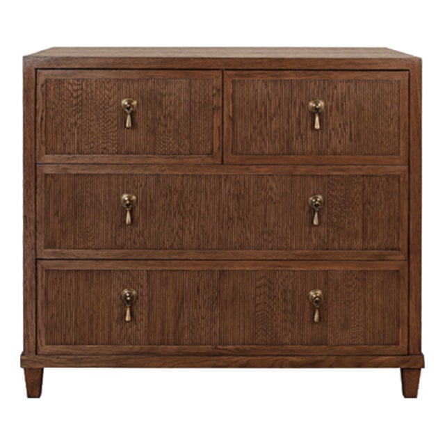 Matthew Izzo Home Pascal Provincial Brown Oak Three Drawer Chest With Brass Accents For Sale