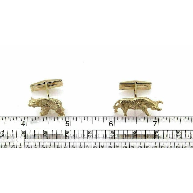 Mid 20th Century Mid 20th Century Pair of Bear & Bull Stock Market Symbol Stud 14k Yellow Gold Cufflinks For Sale - Image 5 of 5