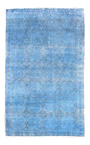 Vintage Turkish Konya Rug Over-Dyed in Blue Color With All-Over Diamond Design