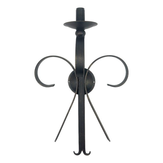 Hand-Forged Wrought Iron Wall Sconce Body (Gold Patina Scrollwork) Classical Architectural Fixture For Sale