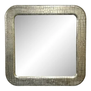 Mid-Century Modern Wall Mirror, Embossed Crocodile Leather, Baughman for Coggin