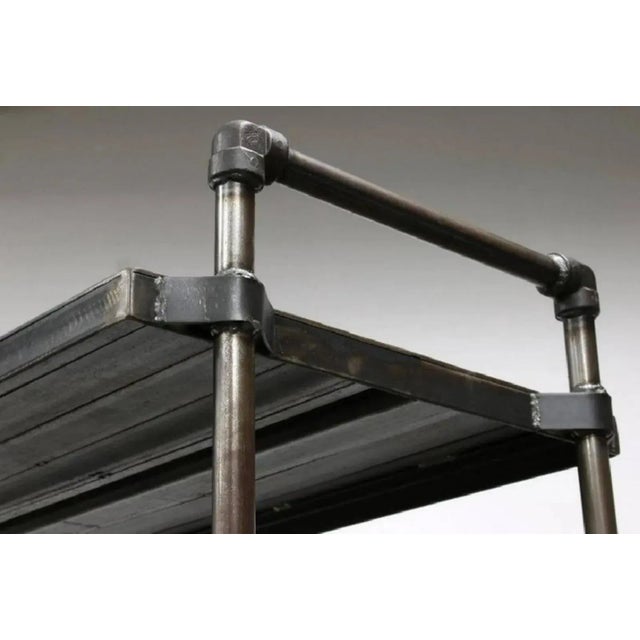 1980s Industrial Iron Reclaimed Wood Triple Shelving Cart For Sale - Image 5 of 7