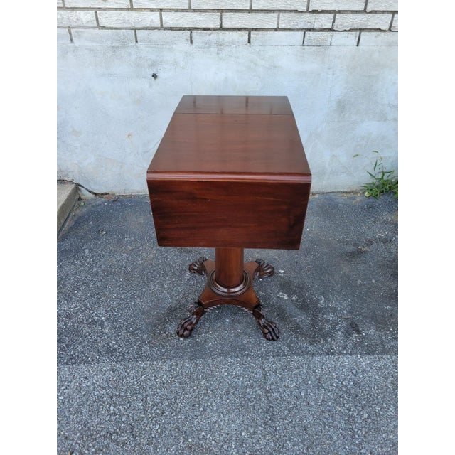 Traditional 19th Century Mahogany Empire Drop Leaf End Table Hand Carved For Sale - Image 3 of 11