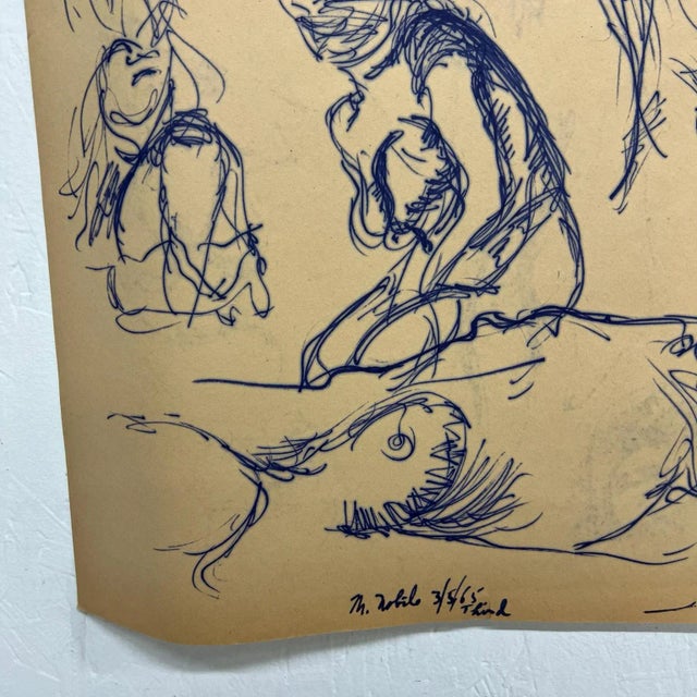 Black 1960s Myrna Nobile Nude Art Drawing #2 on Paper 3/5/65 Signed For Sale - Image 8 of 9