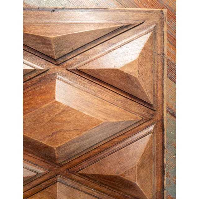 19th Century Sculptural Geometric Walnut Carved Furniture Panel Wall Decoration For Sale - Image 4 of 10