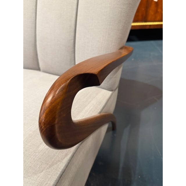 Pair of Italian Art Deco Style Club Chairs With Grey Upholstery For Sale - Image 4 of 6