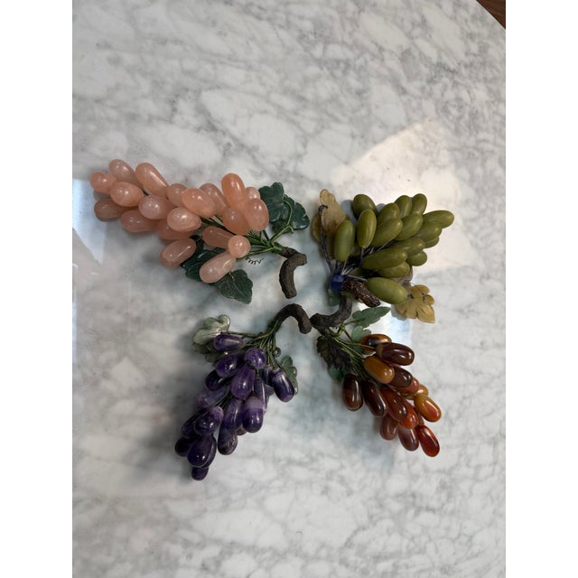 Chinoiserie Vintage Chinese Carved Gemstone Grape Clusters - Set of 4 For Sale - Image 3 of 9