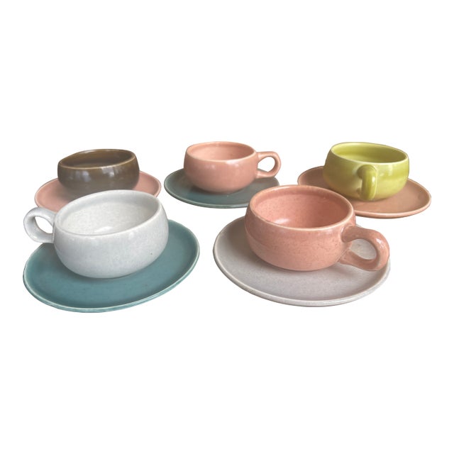 1940 Mid Century Modern Russell Wright Steubenville Pottery Company Espresso Set of 5 - 10 pcs For Sale