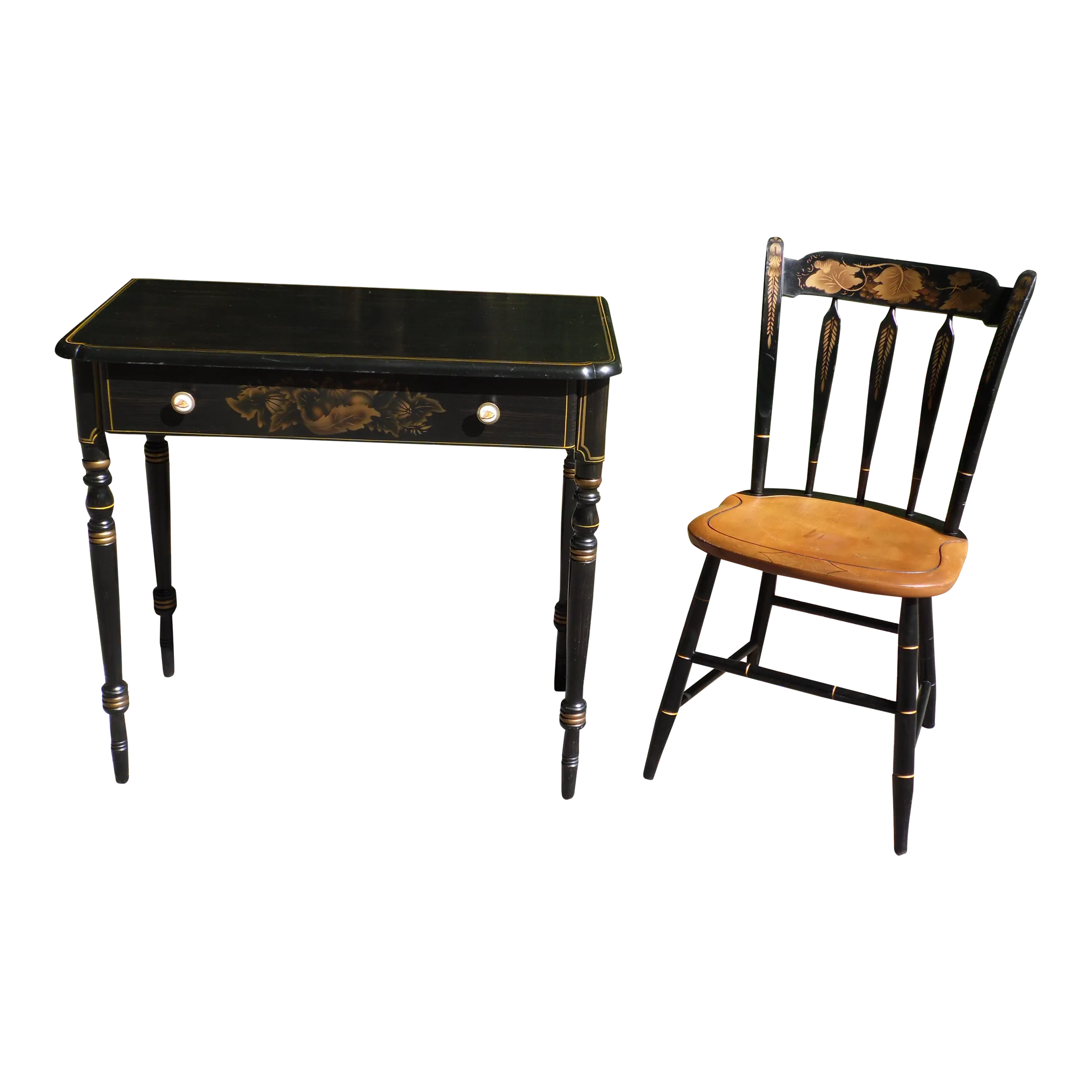Vintage L. Hitchcock Harvest Stencil Black Desk Table Vanity +