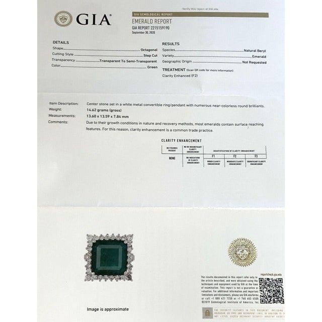 Diamond Emerald Necklace Platinum 9.70 TCW GIA Certified For Sale In New York - Image 6 of 10