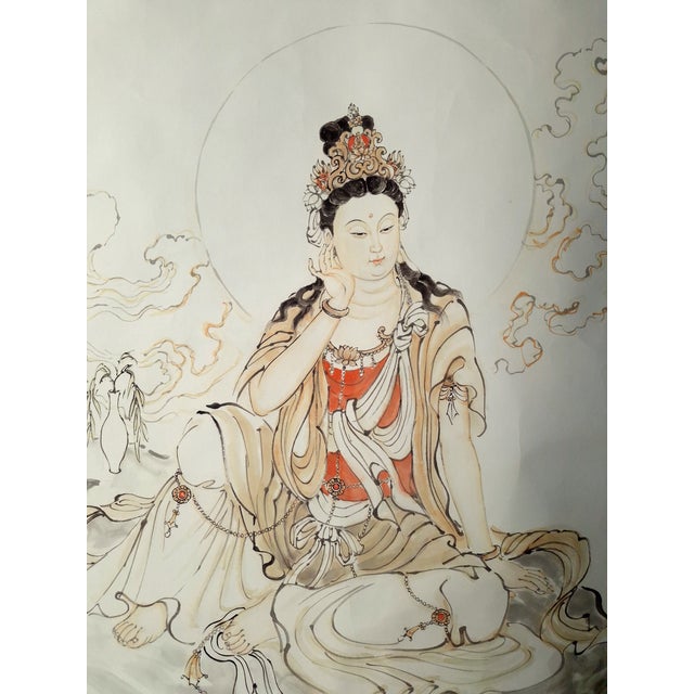 Chinese Chinese Mountain Throne Kuan Yin Scroll For Sale - Image 3 of 8