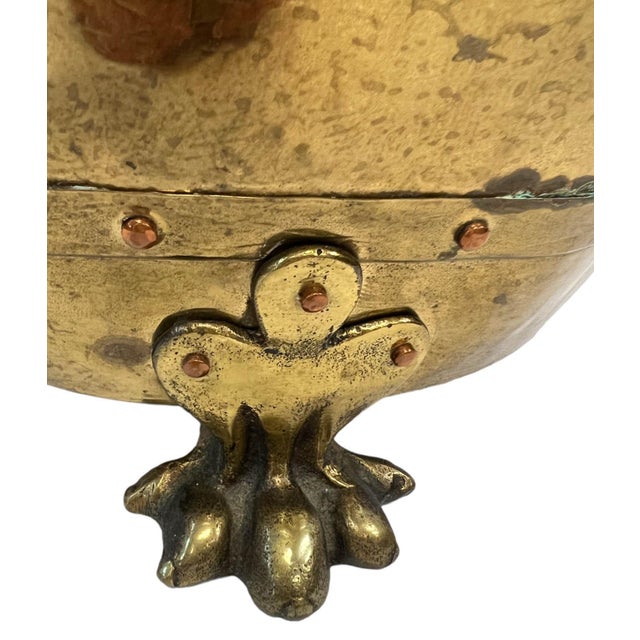 Antique 19th Century Hammered Brass Jardinière / Log Holder With Claw Feet For Sale - Image 10 of 12