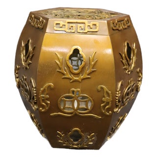 Brass Chinoiserie Hexagonal Garden Stool For Sale