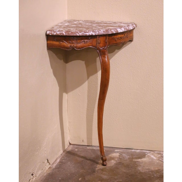 18th Century French Louis XV Oak Corner Console With Marble Top For Sale - Image 4 of 8