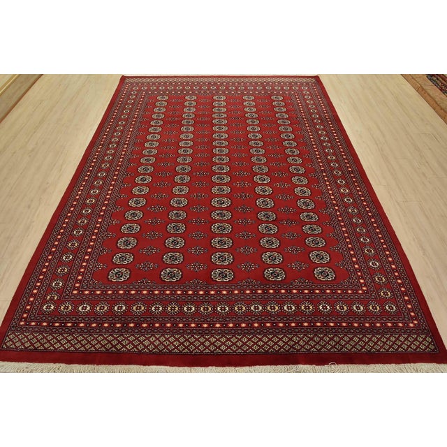 Tribal Bokhara Rug 8′ X 10’1” Red Wool Tribal Hand-Knotted Oriental Carpet For Sale - Image 3 of 13
