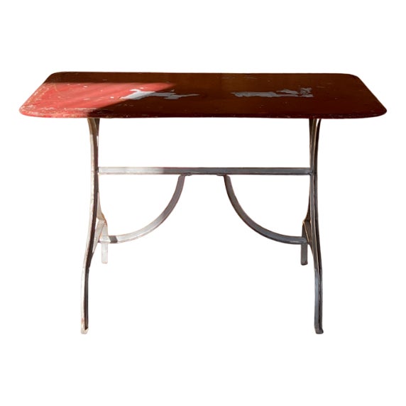 French Garden Table with Red Top, 1950s For Sale
