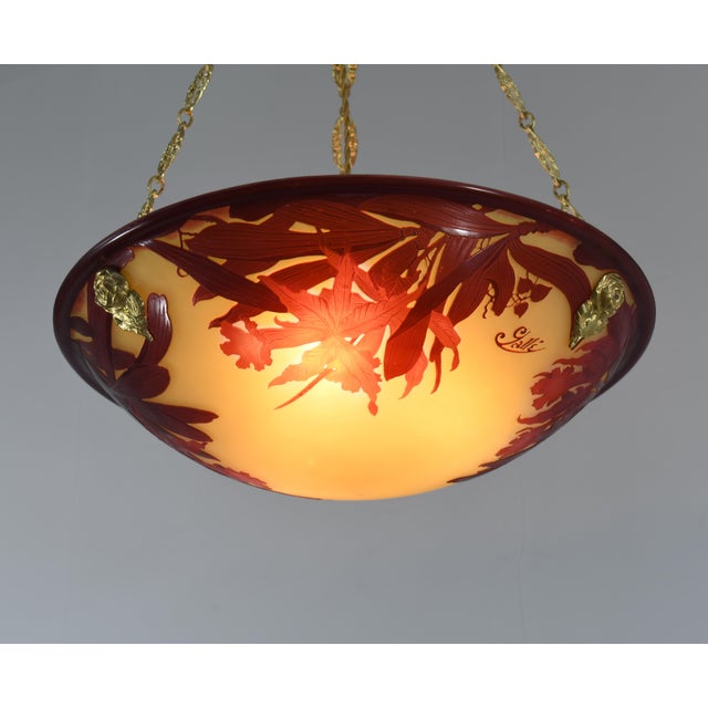 Large French Art Deco Pendant Light by Galle - 1925 Cameo Gallé Chandelier France For Sale - Image 13 of 18