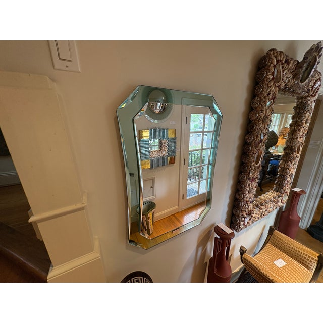 Glass 1950s Italian Modern Fontana Arte Inspired Beveled Mirror For Sale - Image 7 of 12