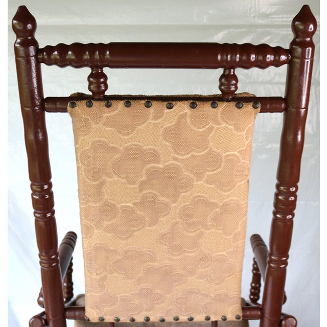 Antique Upholstered Oak Platform Rocker / Spring Rocker ~ Circa 1915 For Sale - Image 11 of 12