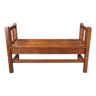 Antique Mission Arts & Crafts Quartersawn Oak Hall Storage Bench Seat Settee 50" For Sale