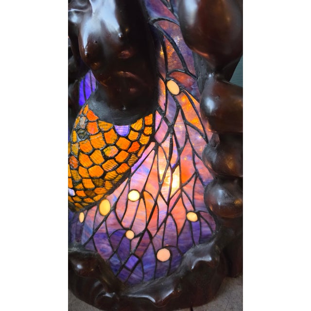 Coastal Vintage Art Nouveau Style Stained Glass Mermaid Table Lamp - Coastal Bronze Finish Sculpture For Sale - Image 3 of 8