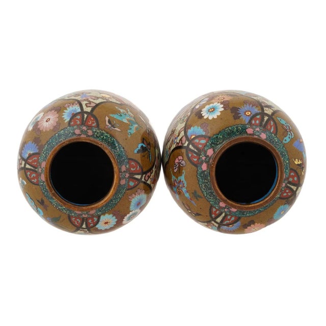 Pair of Japanese Cloisonne Enamel Pink & Purple Vases Phoenix Dragon Goldstone For Sale In New York - Image 6 of 7