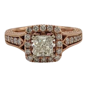 IGI White Diamond Radiant Engagement Ring in 14K Rose Gold, size 7