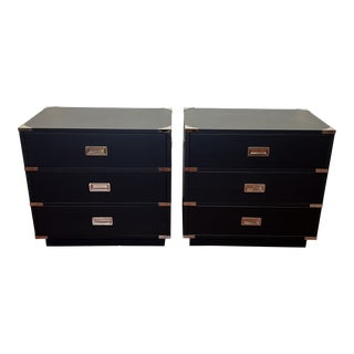 Black Campaign Style Nightstands - a Pair For Sale