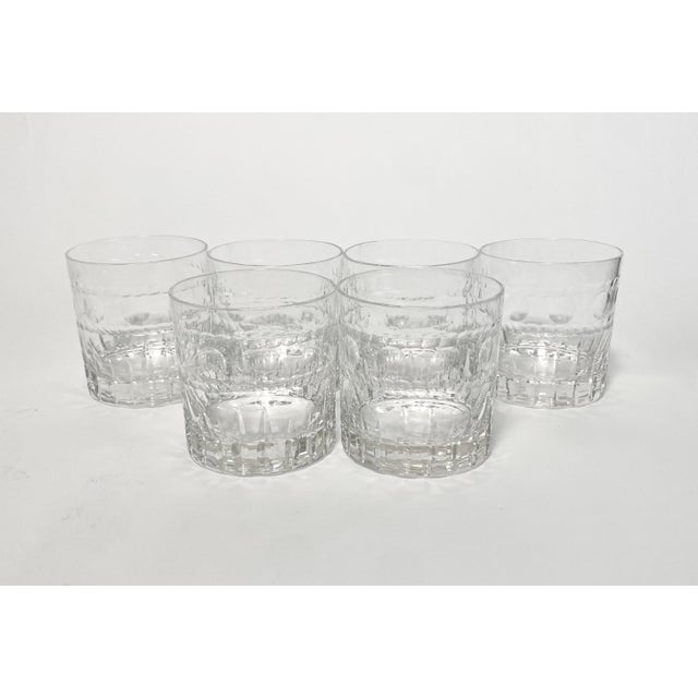 This stunning set of six classic "Hampton" old fashioned cut-glassware features pressed geometric and circular motifs....