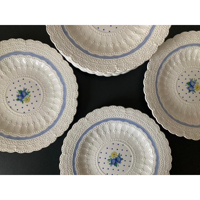 Early 20th Century English White Lace Floral Blue Polka Dot Porcelain Plates by Spode- Set of 12 For Sale - Image 11 of 11