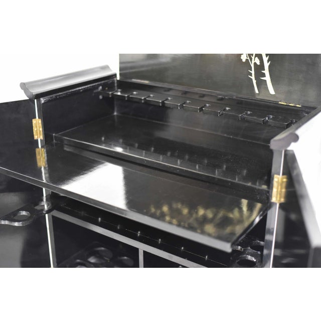 Mid Century Chinoiserie Alter Mother of Pearl Flip Top Liquor Bar For Sale - Image 9 of 12
