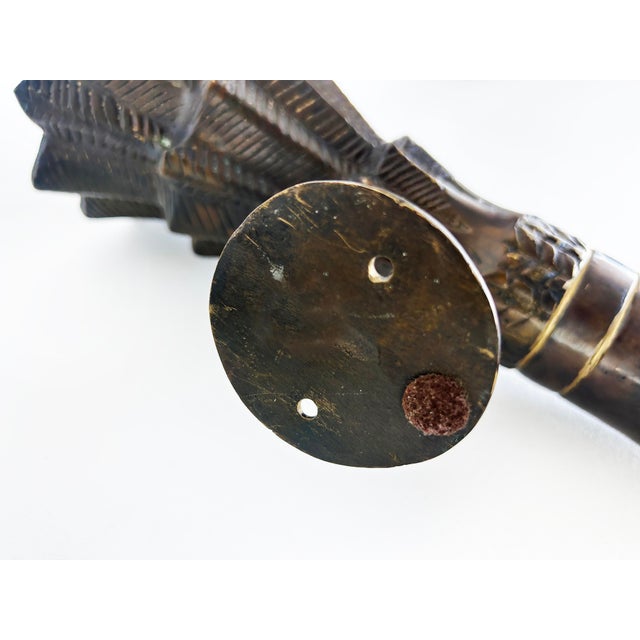 Late 20th Century Large Bronze Horn Torch Candle Sconces With Flared Feather Tops For Sale - Image 10 of 10