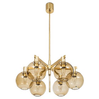 Brass & Glass Ceiling Lamp by Hans-Agne Jakobsson, 1950s For Sale