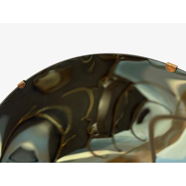 Early 21st Century Contemporary, Concave Glass, Brass, Vintage Green Modern Space Age Wall Mirror For Sale - Image 5 of 9