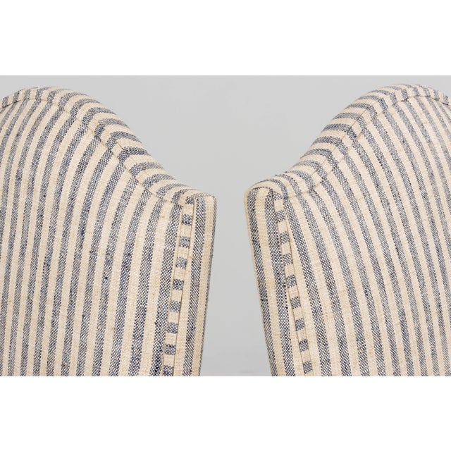 Wood Antique French Louis XIII Walnut Dining Chairs in Tailored Stripe - Set of 8 For Sale - Image 7 of 18