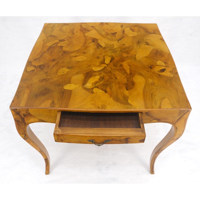 Fine Burl Olive Wood Elegant Italian Square Game Table MINT For Sale - Image 14 of 15