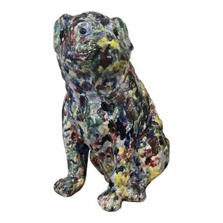 Italian Hand Painted Life Size Dog Sculpture For Sale