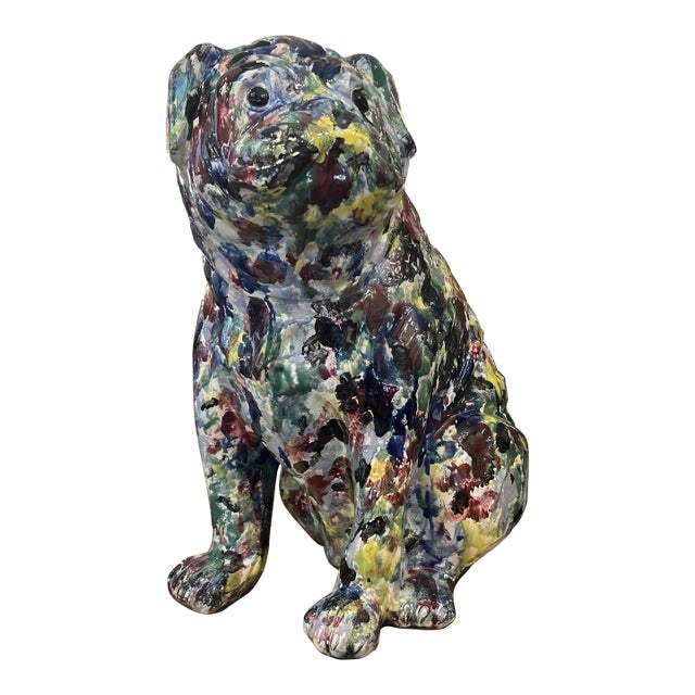 Italian Hand Painted Life Size Dog Sculpture For Sale