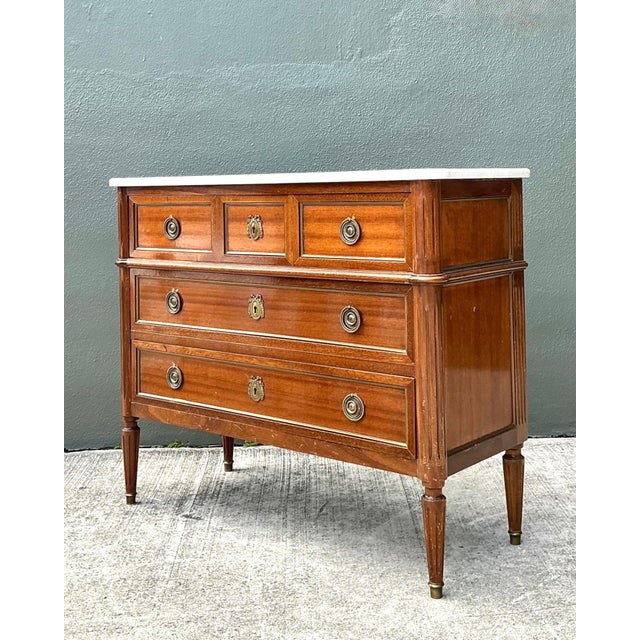 French Vintage Louis XVI Neoclassical Style Wood and Marble Dresser For Sale - Image 3 of 18
