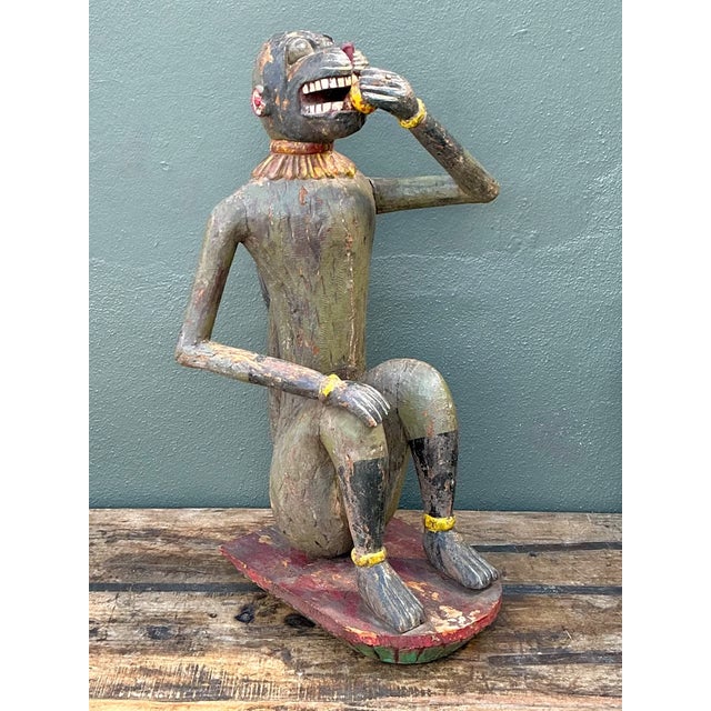 Vintage Painted Wood Monkey Sculpture For Sale - Image 12 of 14