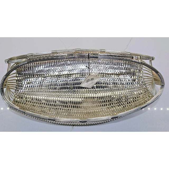 Late 20th Century Late 20th Century Christofle Silver-Plated Woven Basket Centerpiece, Handwoven Paris For Sale - Image 5 of 9
