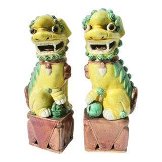 Antique Chinese Porcelain Sanci Glaze Foo Dogs - A Pair of 2 For Sale