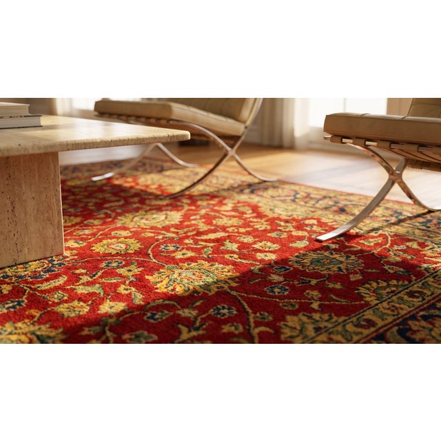 1930s Ruby Red Floral Antique Chinese Art Deco Carpet 6' X 8' 6'' Knotted Pile Wool Rug For Sale - Image 13 of 14